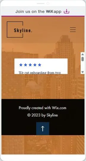 The same page in Wix's mobile preview: only the top of one testimonial shows, with a scroll bar beside it.
